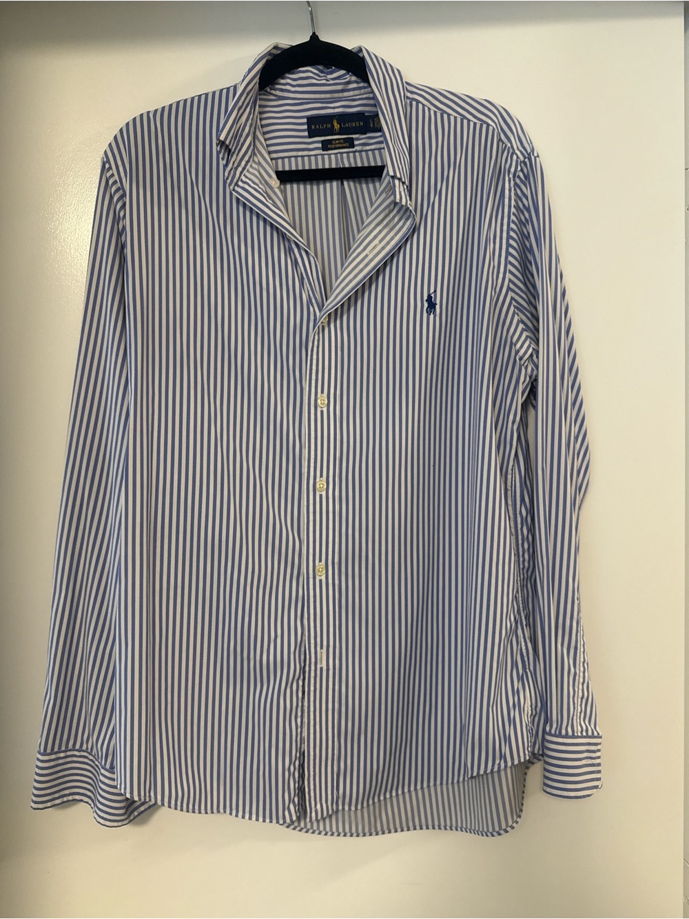 Ralph Lauren Blue and White Vertical Stripe Dress Shirt